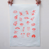 Australian Things Tea Towel - Orange Print on White Linen