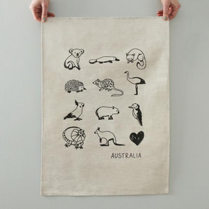 Australian Animals Tea Towel - Natural Linen