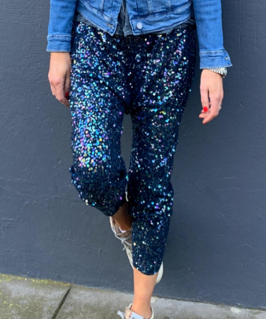 Sequin Trackie Pants - Navy