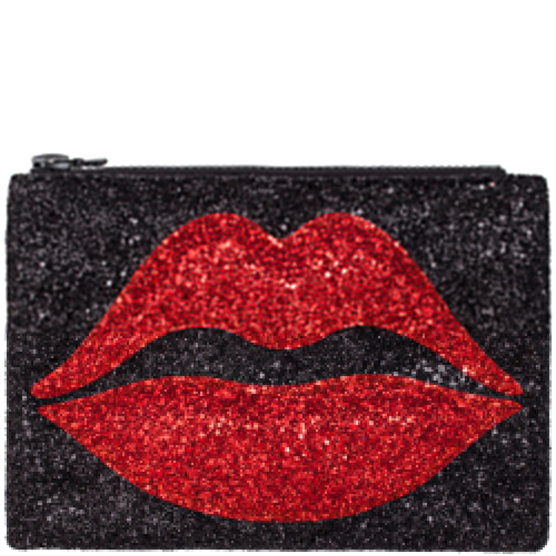 Pouting Lips Glitter Clutch Bag Red