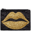 Pouting Lips Glitter Clutch Bag Gold