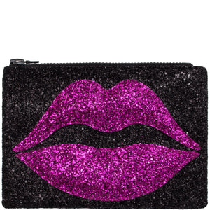 Pouting Lips Glitter Clutch Bag Pink