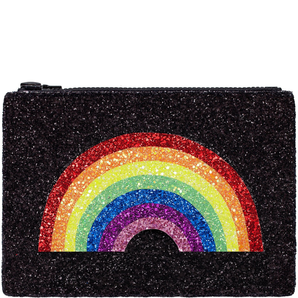 Rainbow Glitter Clutch Bag - Black
